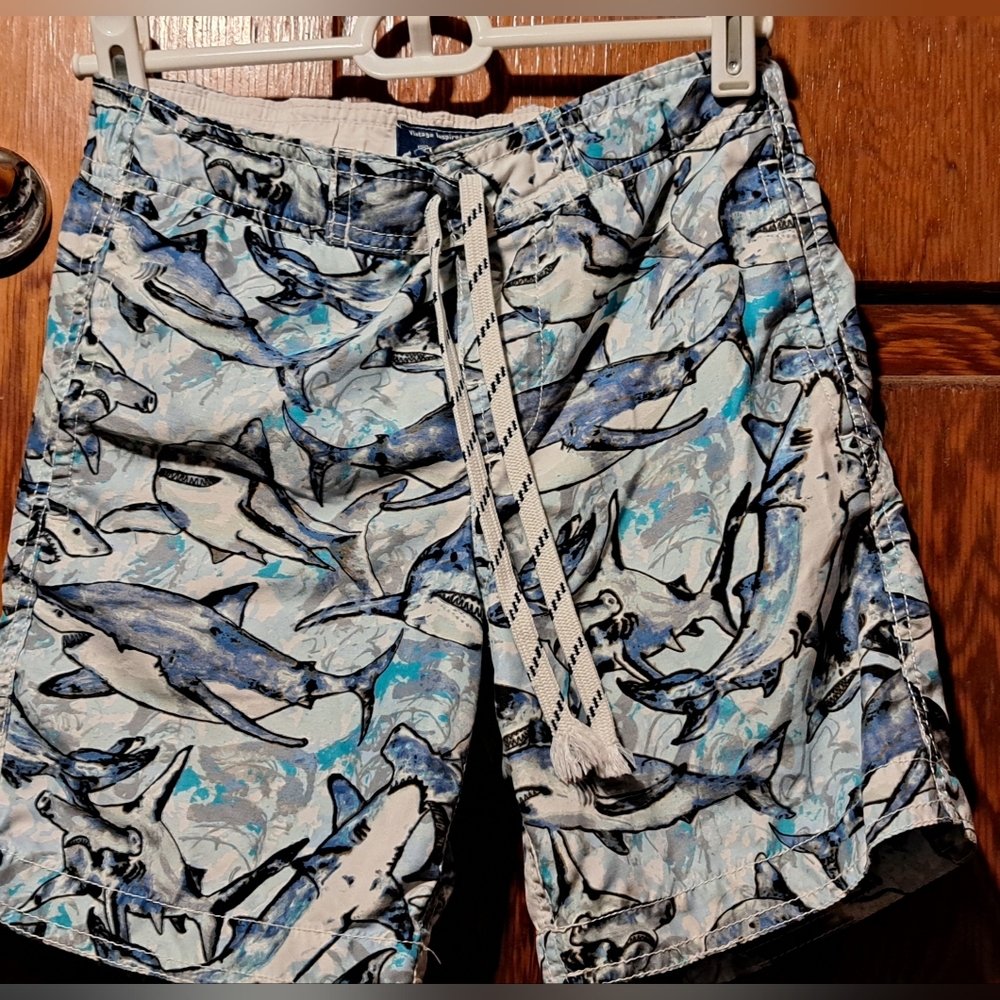 Place 1989 Little Boys Shark Print Swim Shorts - Blue and White